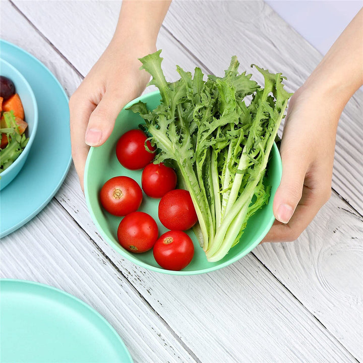 8-piece Cool Color Bamboo Flour Tableware Set Blue Green Purple Coastal Casual - Diamond Home USA