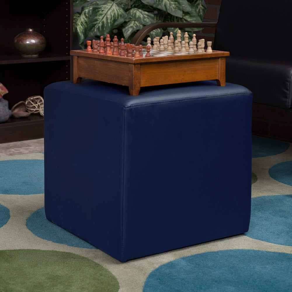 Jute Square Ottoman- Blue Modern Contemporary Leather Armless - Diamond Home USA