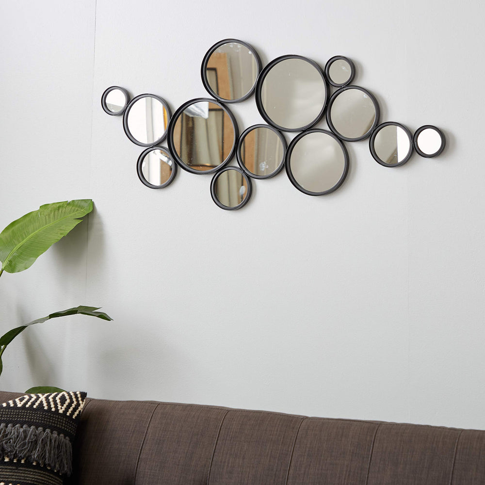 Contemporary Black Circular Wall Mirror Cluster 52" X 24" 52 1 24round - Diamond Home USA
