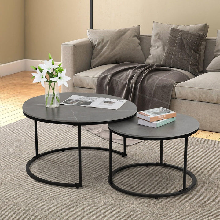 Round Black Grey Nesting Coffee Table (Set of 2) Industrial Modern - Diamond Home USA