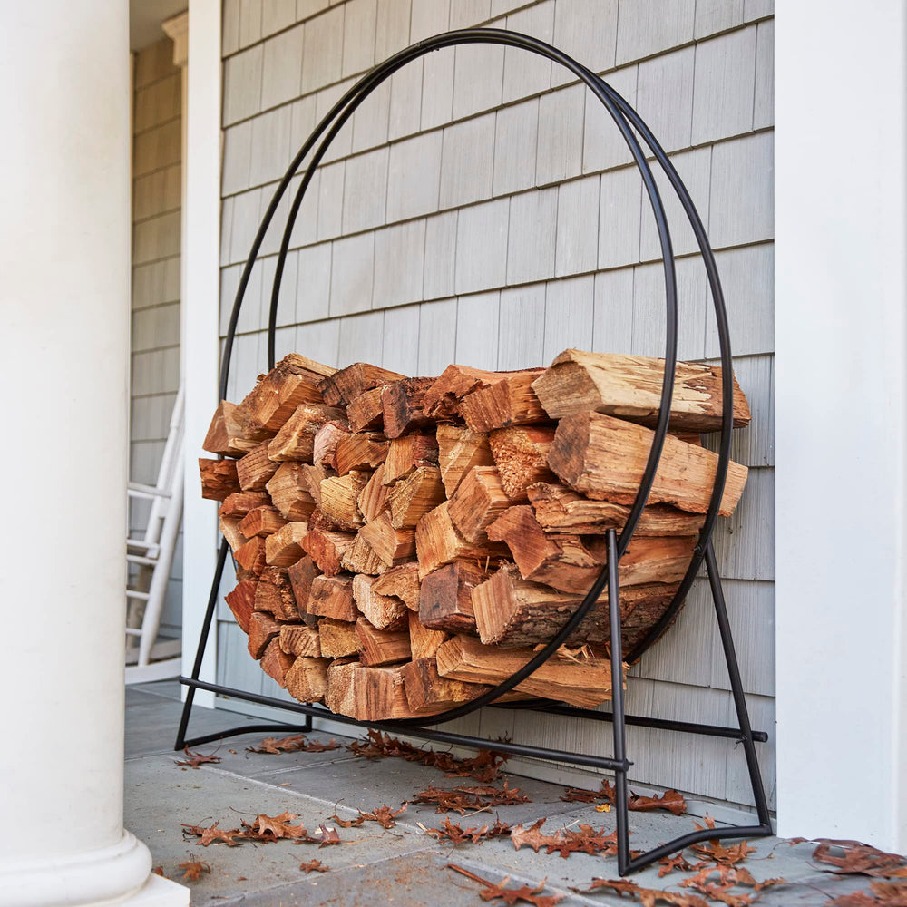 Uniflame W-1889 Black Finish 48 in. Diameter Tubular Firewood Log Hoop Rack - Diamond Home USA
