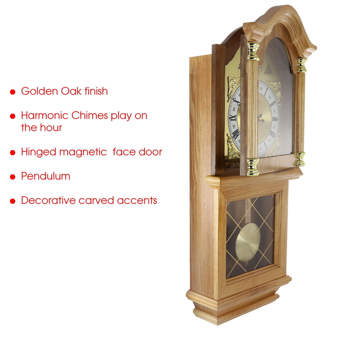 Classic 26" Wall Clock with Pendulum Brown Rectangular Wood Finish - Diamond Home USA