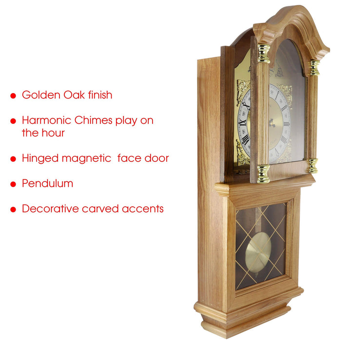 Classic 26" Wall Clock with Pendulum Brown Rectangular Wood Finish - Diamond Home USA
