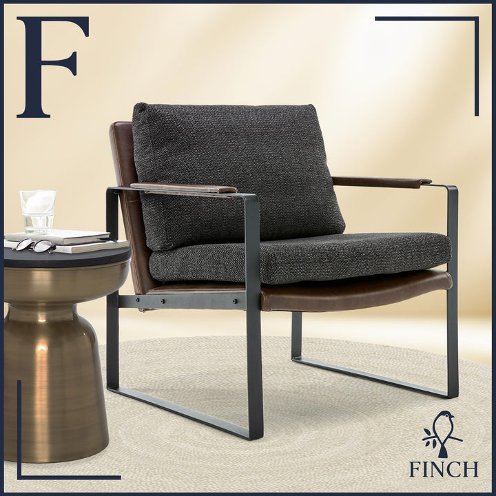 Finch Everett Faux Leather Accent Chair Square Metal Frame Removable Covers