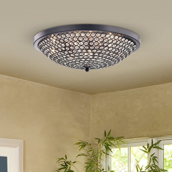 First Lighting Alkes Clear Glass/Black Finish Metal 9-light Flush Mount