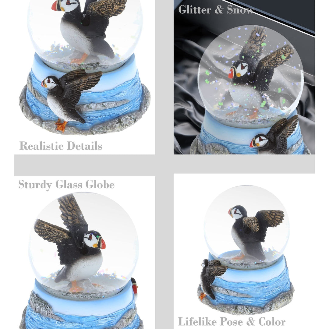 Global Puffin Snow Globe Figurine with Sparkling Glitter 3lx3w3.5h Inches - Diamond Home USA