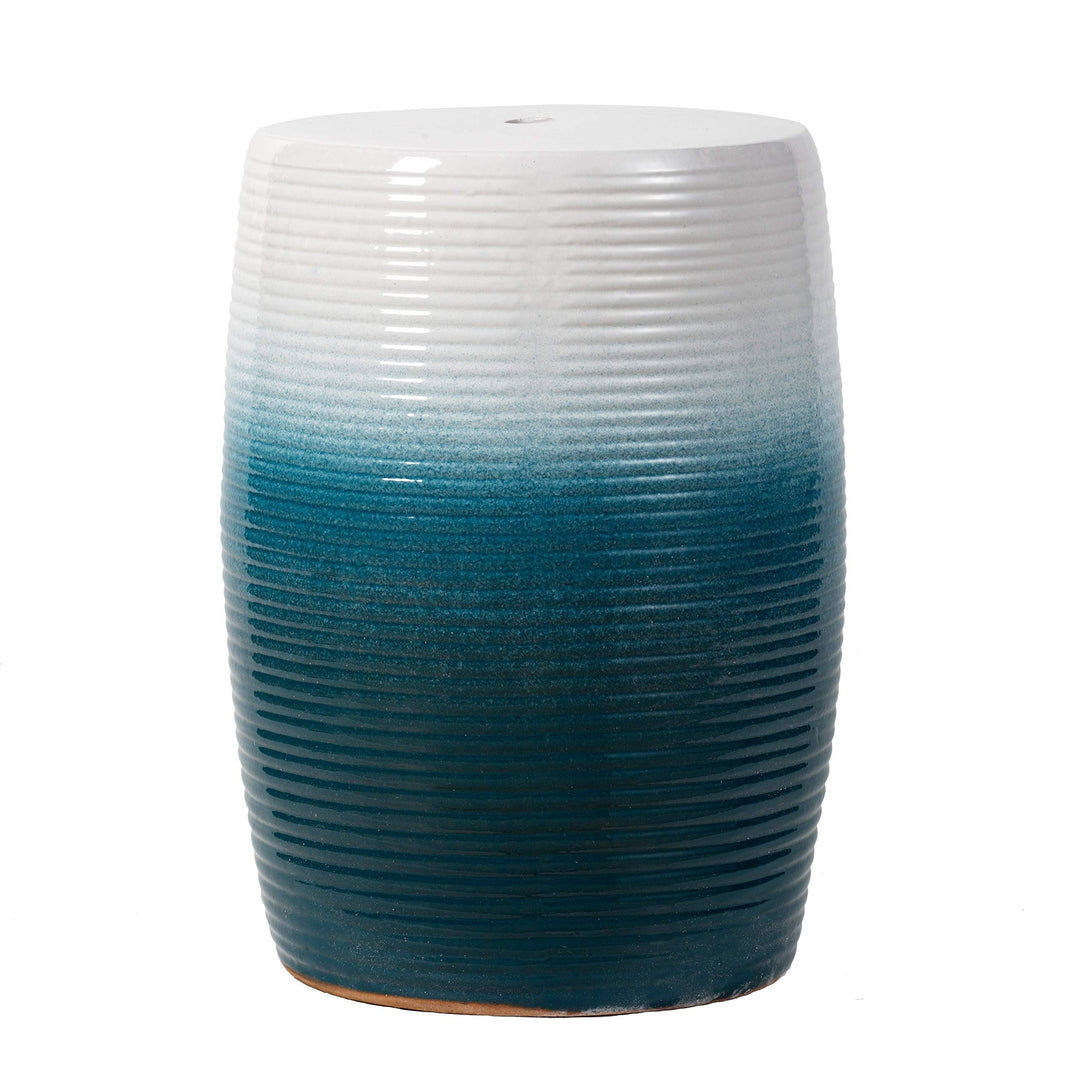 Blue and White Ombre 18.5-inch Ceramic Textured Stool