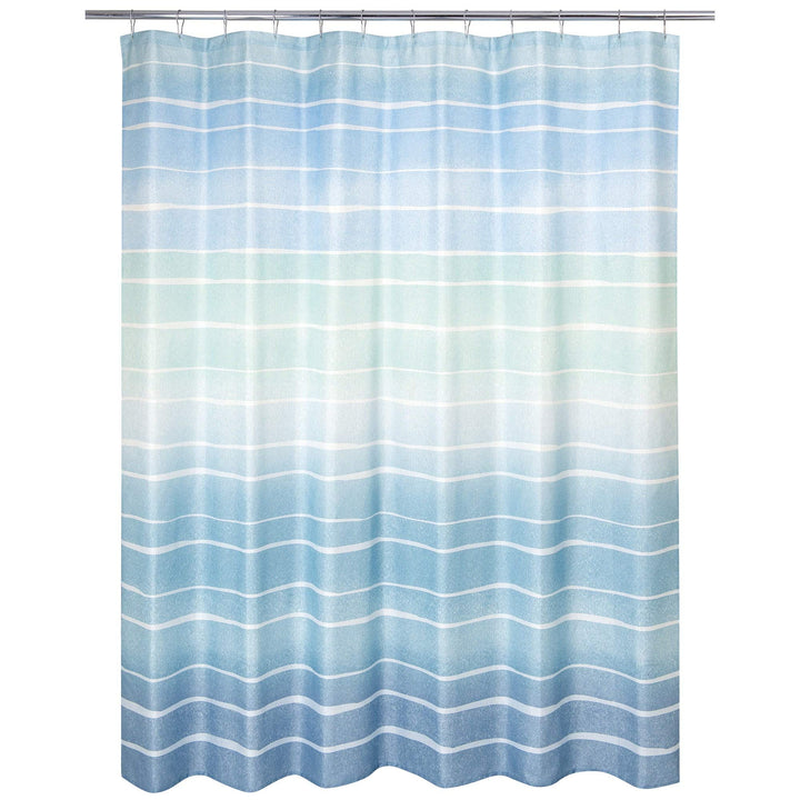 Metallic Stripe Shower Curtain Blue Striped Glam Polyester