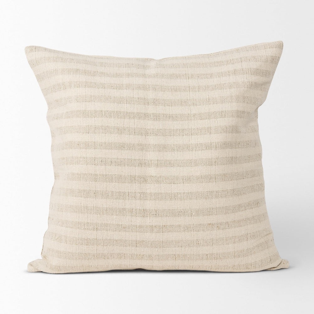 Cream W/Beige Stripe Linen-Cotton Square Decorative Pillow Cover Off/White - Diamond Home USA