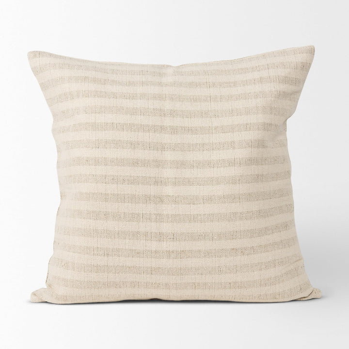 Cream W/Beige Stripe Linen-Cotton Square Decorative Pillow Cover Off/White - Diamond Home USA