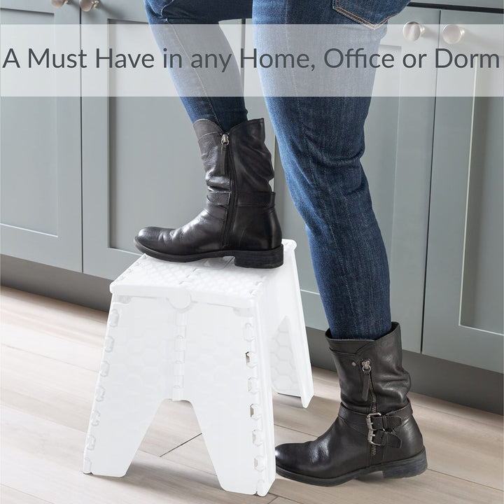 Simplify 12 Inch Folding Step Stool|Collapsible|300 Pound White - 13.75"x 9"x 12" - Diamond Home USA