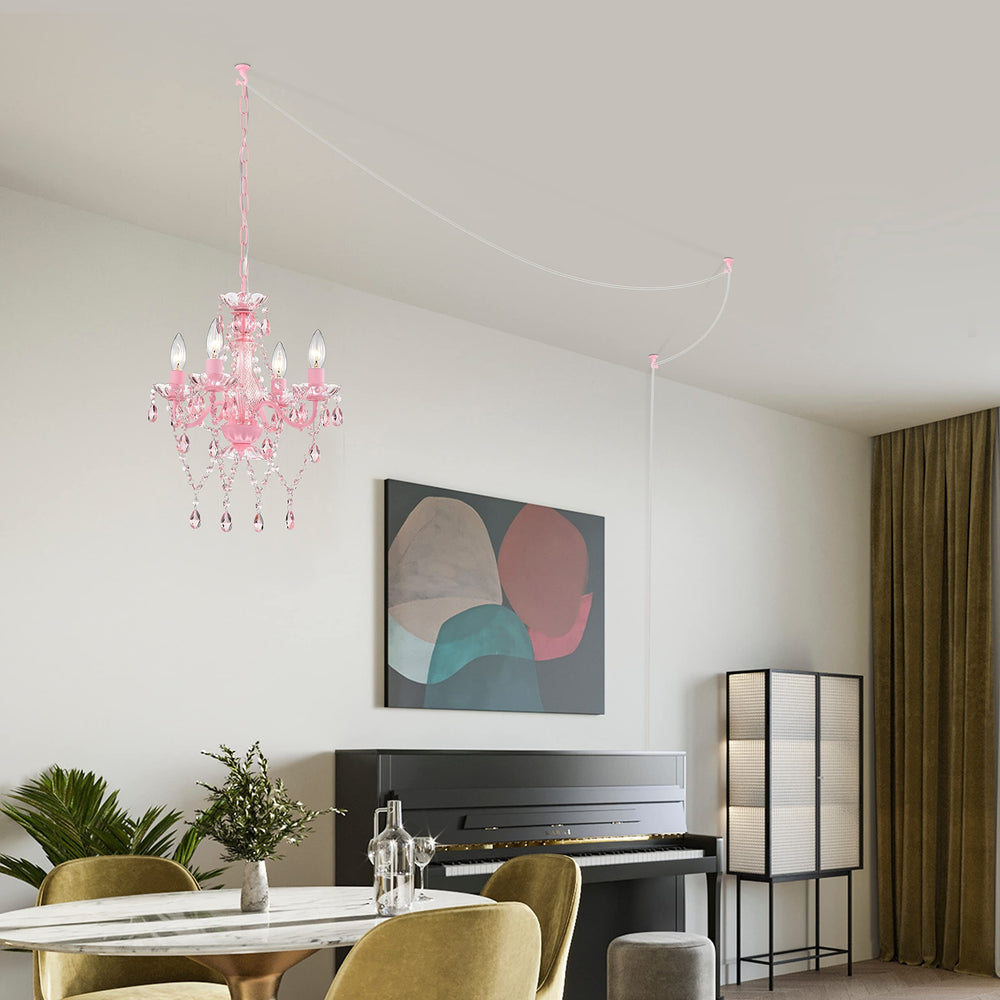 Plug in Pink Chandelier Small Acrylic Crystals Hanging Lamp 4-light Modern - Diamond Home USA