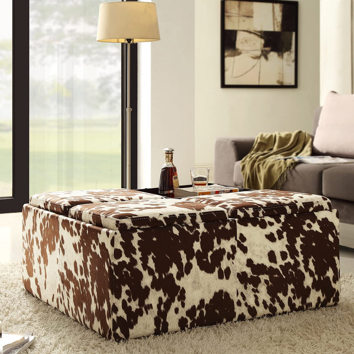 Home Creek Cowhide-Print Storage Cocktail Ottoman