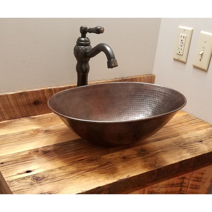 Rustic 17" Oval Copper Bathroom Sink Brown Bronze Finish Hammered - Diamond Home USA