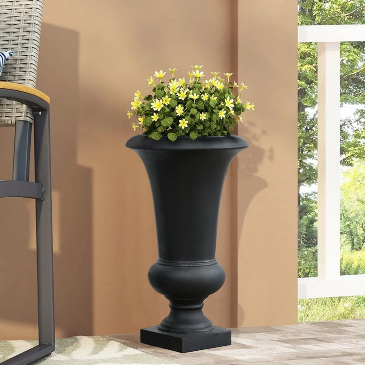 Winchoice Inc. 22.75" H Fluted Top Slender Handcrafted MgO Urn Planter Indoor Black - Diamond Home USA
