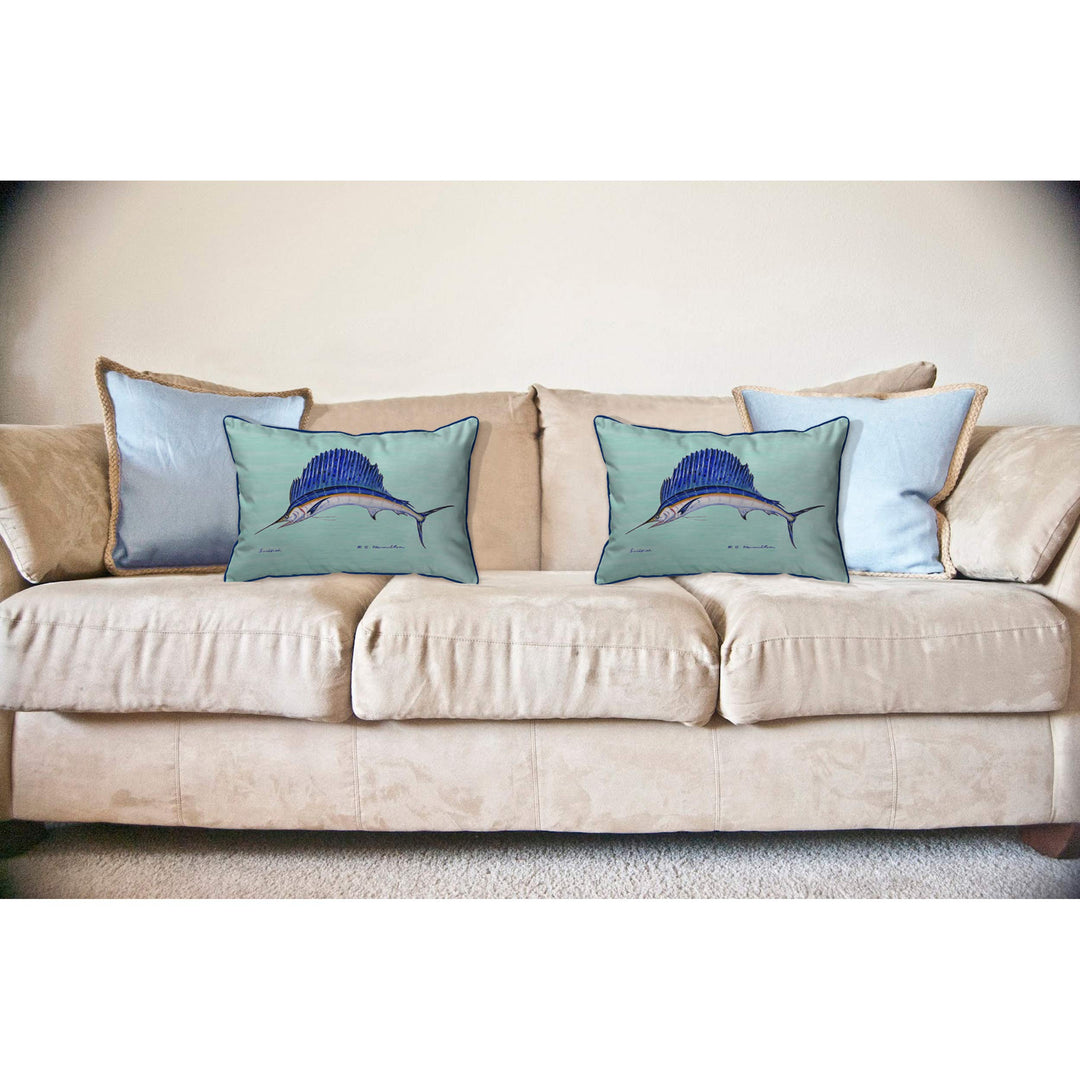 Betsy Drake Sailfish Indoor/Outdoor Pillow 16" x 20" Teal - Diamond Home USA