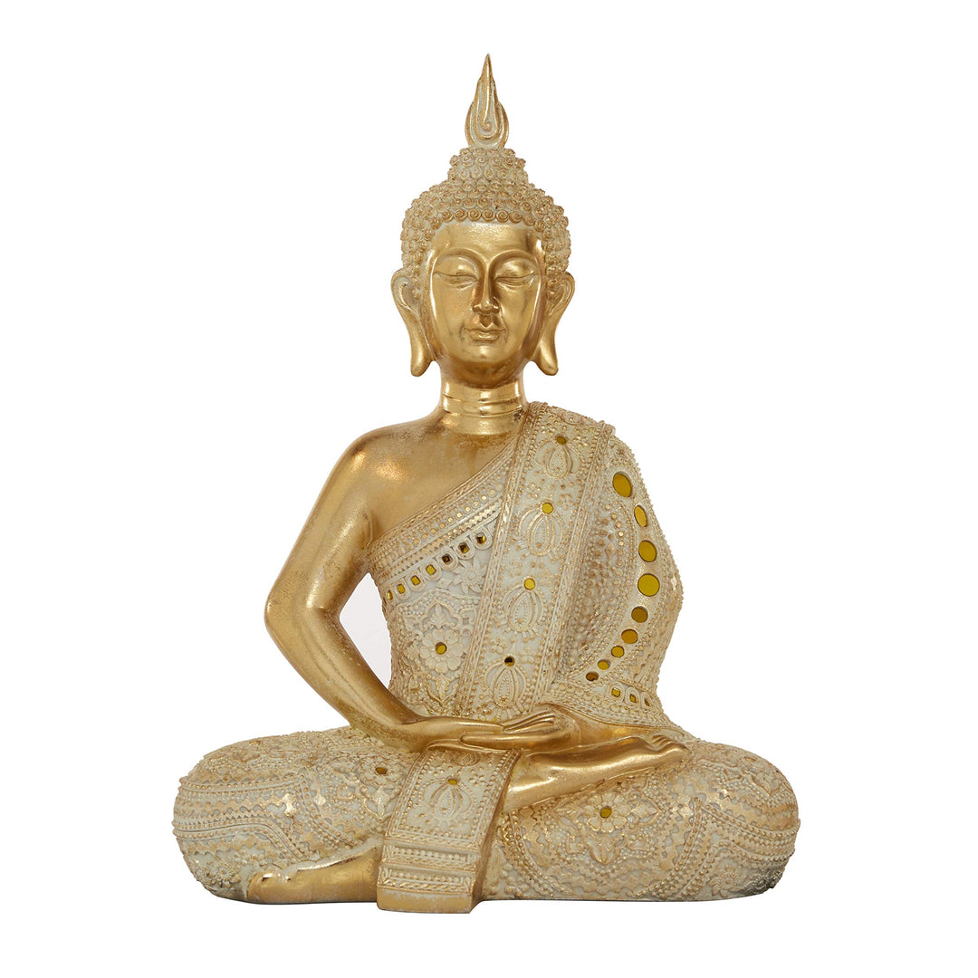 Gold Polystone Sitting Buddha Sculpture 14.5" X 19.5" 14 X 9 20 Resin - Diamond Home USA