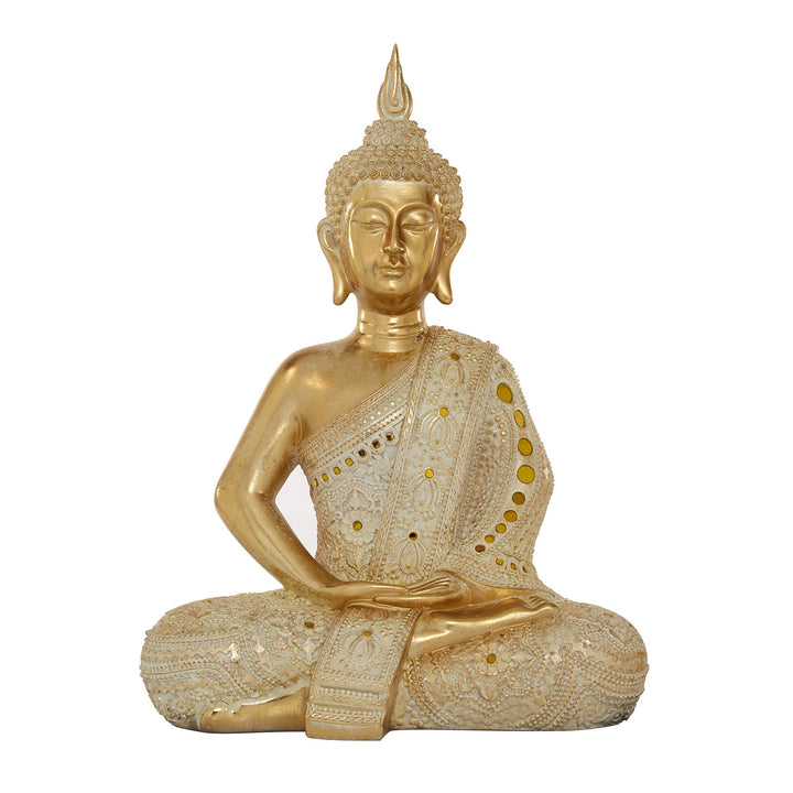 Gold Polystone Sitting Buddha Sculpture 14.5" X 19.5" 14 X 9 20 Resin - Diamond Home USA