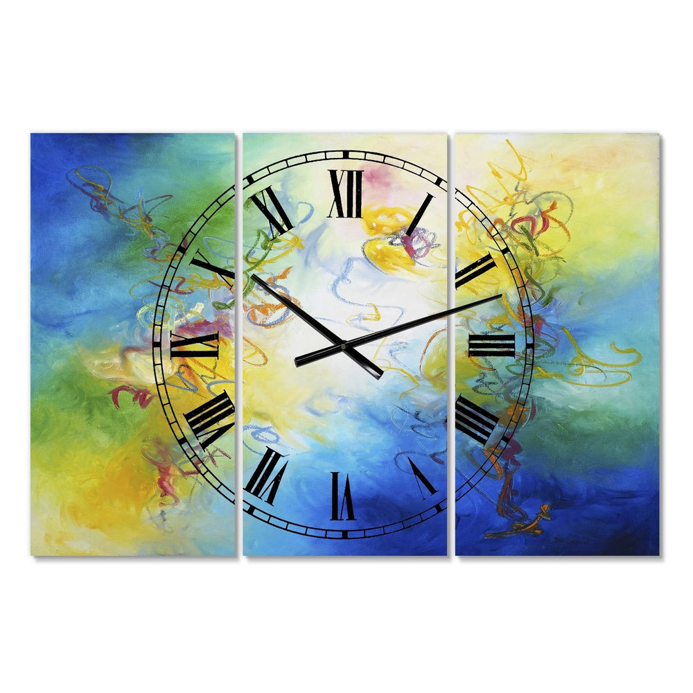 Color Dances' Oversized Modern Wall Clock - 3 Panels 36 in. Wide X 28 High - Diamond Home USA