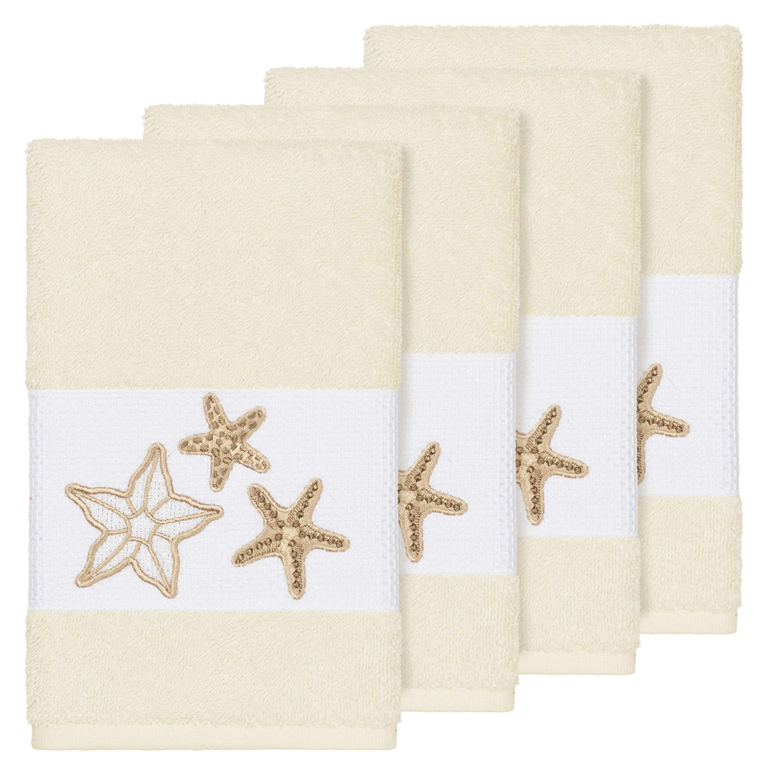 Cream Turkish Cotton Starfish Embroidered Hand Towels (Set of 4) Brown