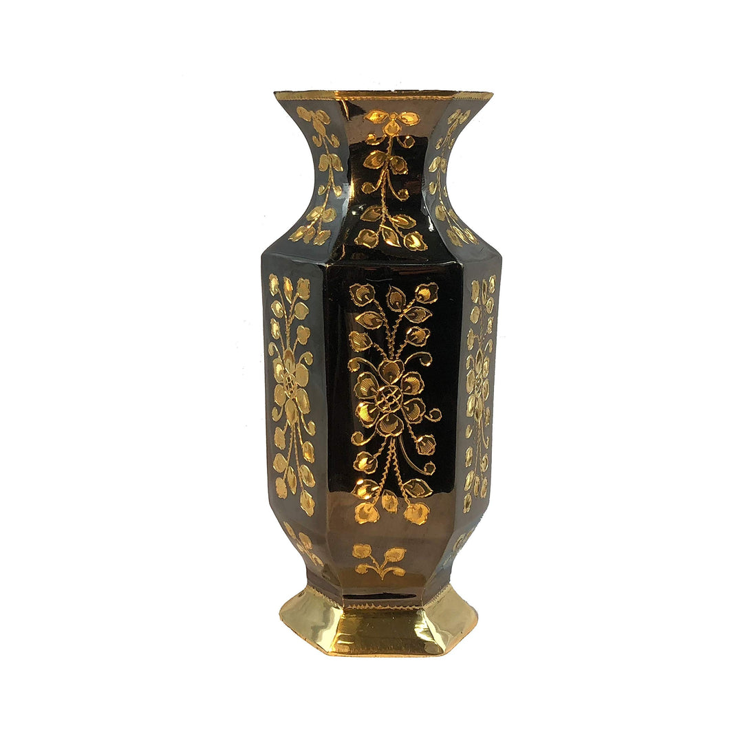 Brass Hexagonal Floral Bottle Gold Traditional Vintage Finish