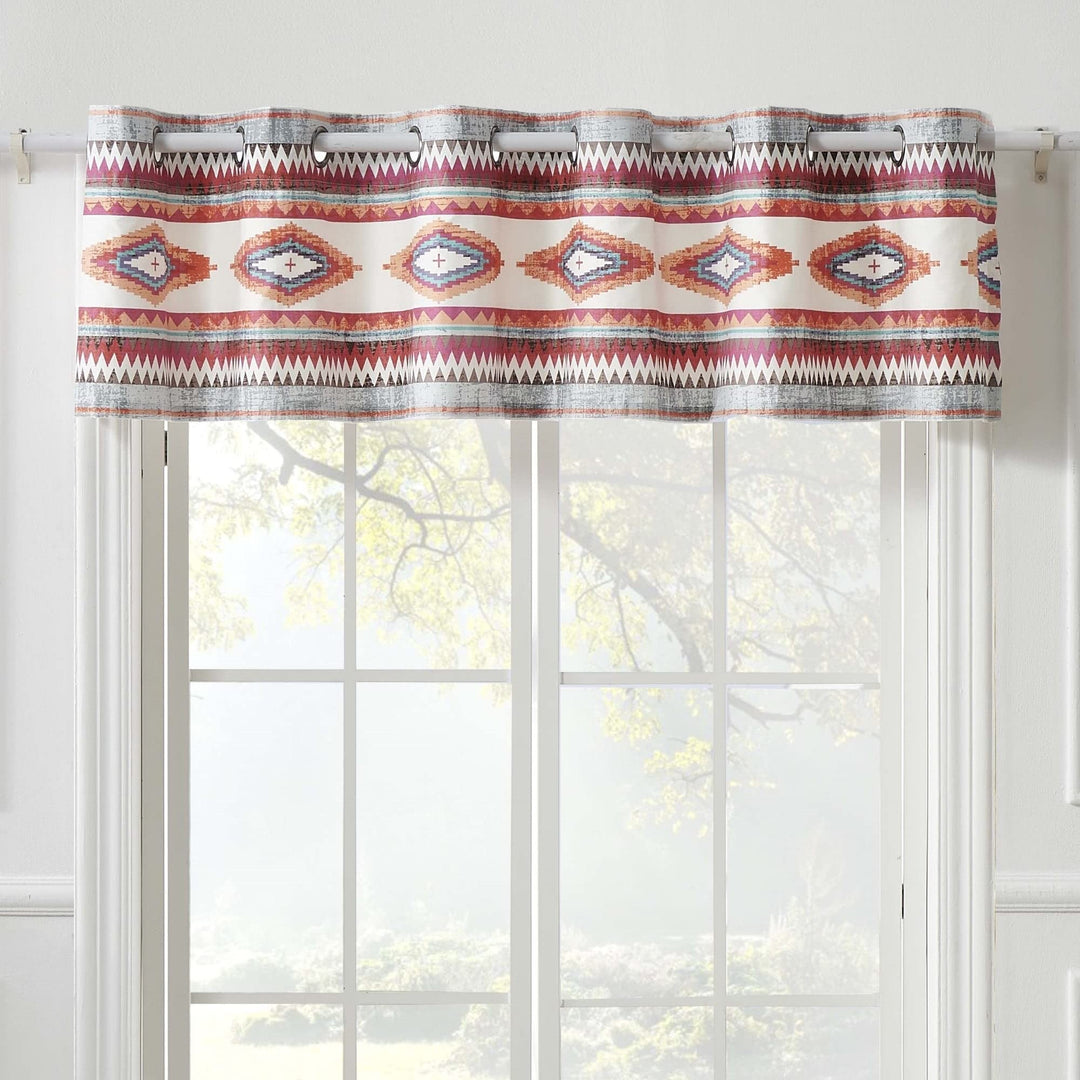 Western Boho Window Valance Grey Off/White Red Geometric Bohemian Eclectic - Diamond Home USA