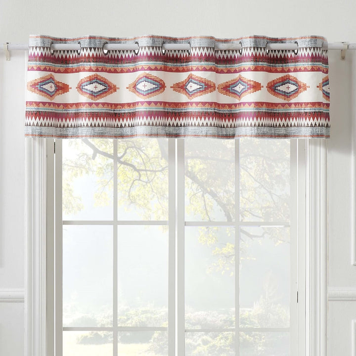 Western Boho Window Valance Grey Off/White Red Geometric Bohemian Eclectic - Diamond Home USA