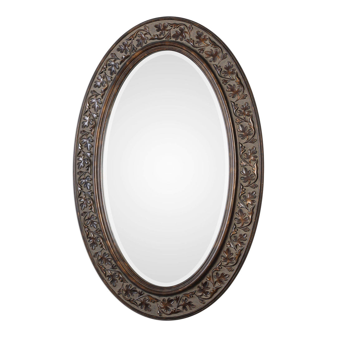 Janelle Transitional Aged Bronze Oval Wall Mirror - Diamond Home USA