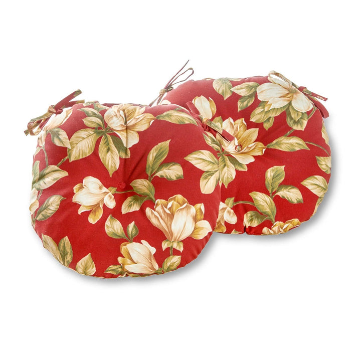 Outdoor 15-inch Floral Bistro Chair Cushions (Set of 2) - 15w X 15L Green Red - Diamond Home USA