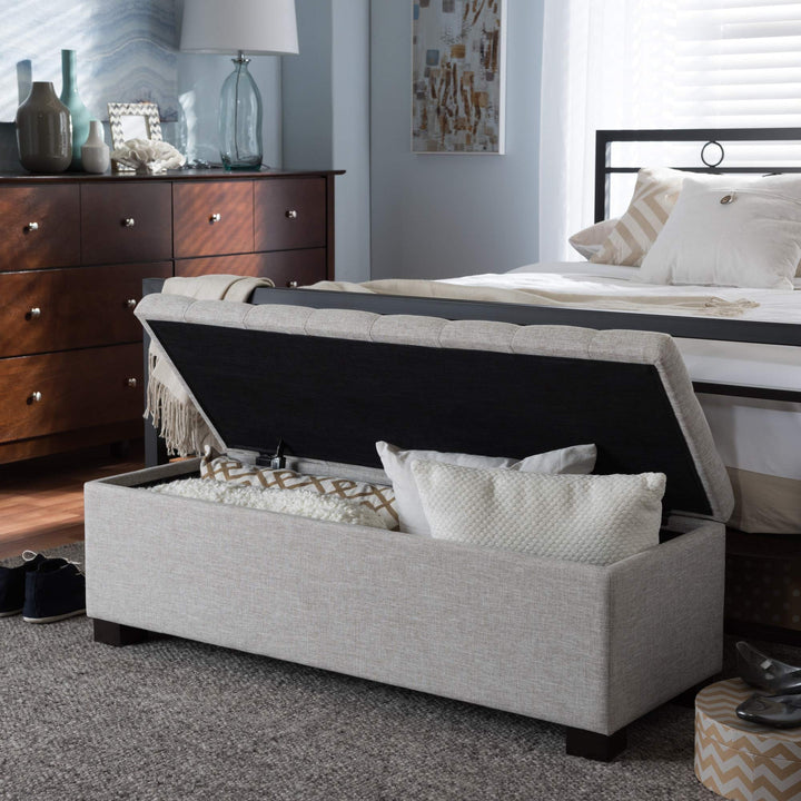 Modern and Contemporary ige Fabric Upholstered Grid-tufting Storage Ottoman