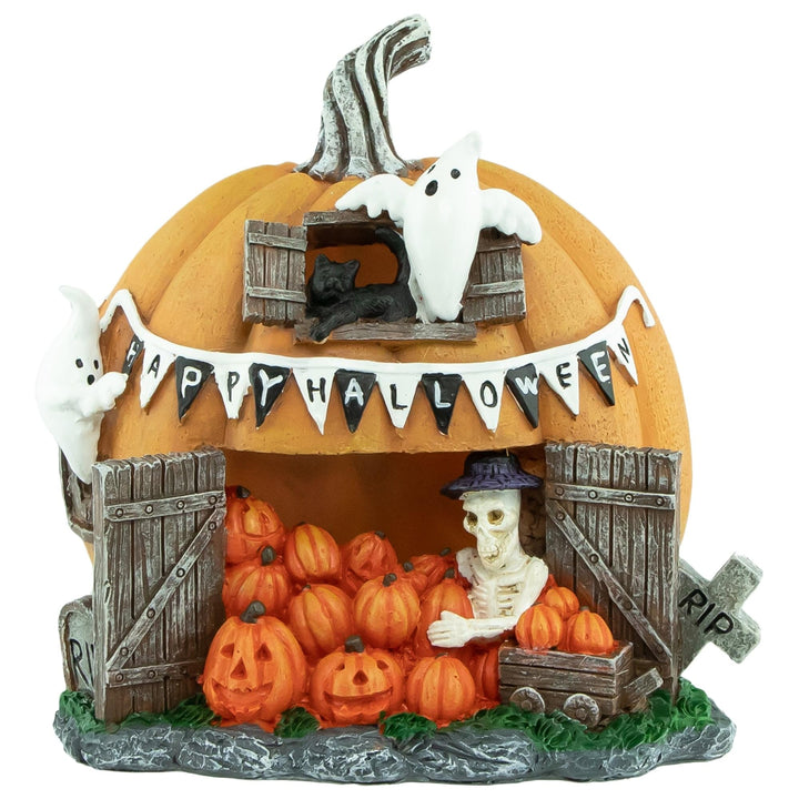 7" Led Lighted Pumpkin Village Halloween Decoration Black