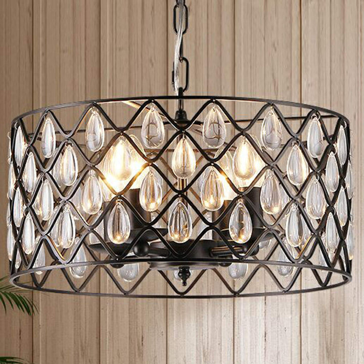 Warehouse of Tiffany P1803/4 Tafari Metal and Glass Round Pendant 16" - Diamond Home USA