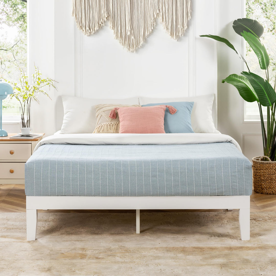 Mellow Naturalista Classic 12 Inch Solid Wood Platform Bed with Wooden Slats White Wash - Queen