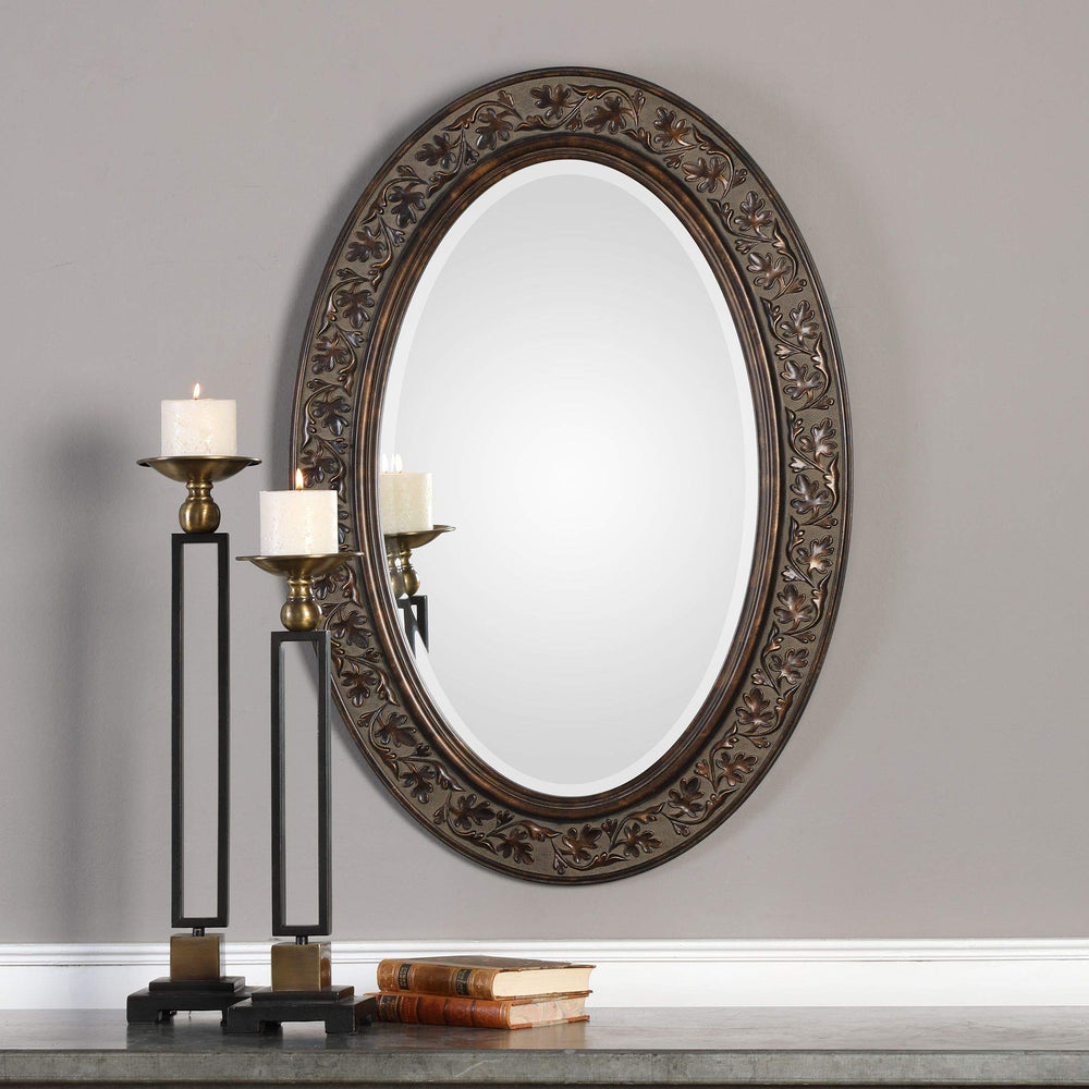 Janelle Transitional Aged Bronze Oval Wall Mirror - Diamond Home USA