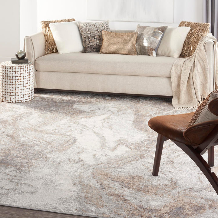 Nourison Elation Abstract Ivory Grey 9' x 12' Area -rug Easy -cleaning Non - Diamond Home USA