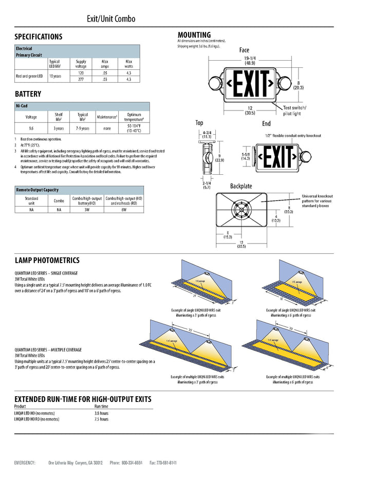 Lithonia Lighting LHQM LED B G M6 LED 2-Light Exit Sign/Emergency with Led Heads - Diamond Home USA
