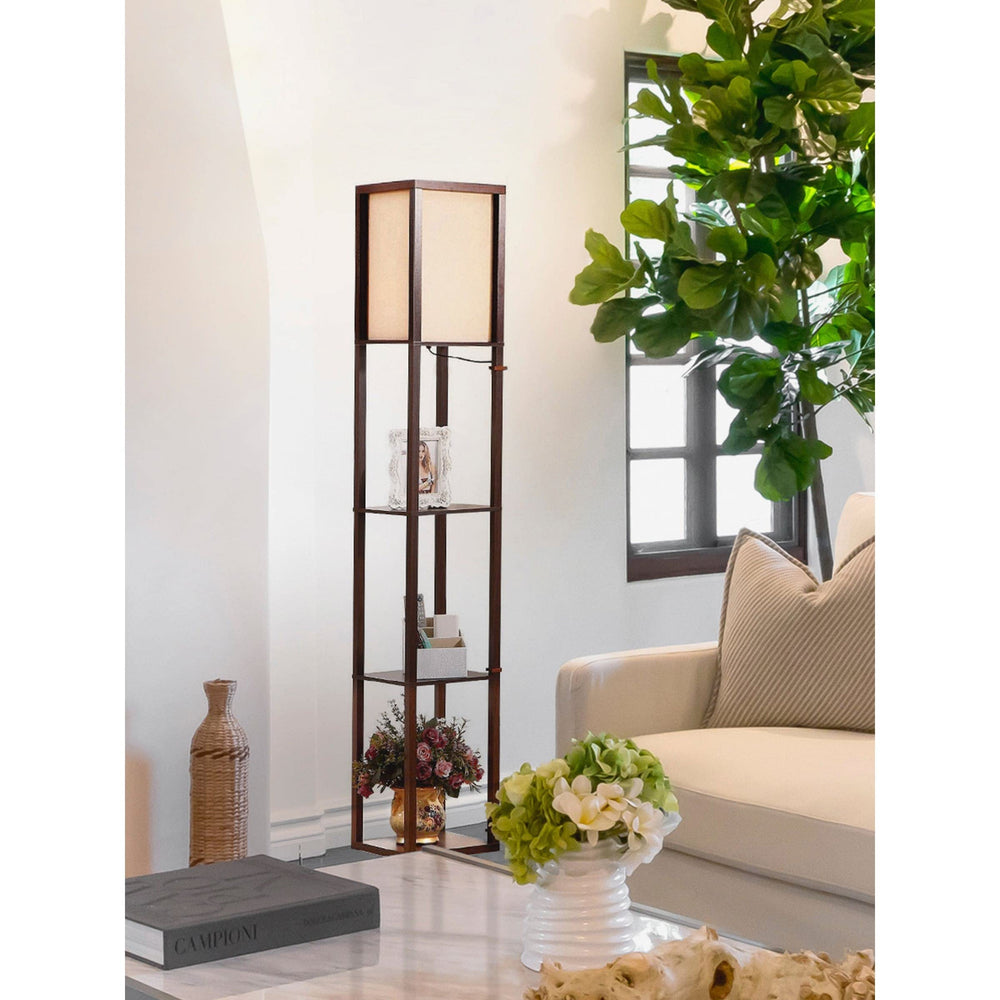 Shelf Led Floor Lamp Brown Traditional Bulbs Included Energy Efficient - Diamond Home USA