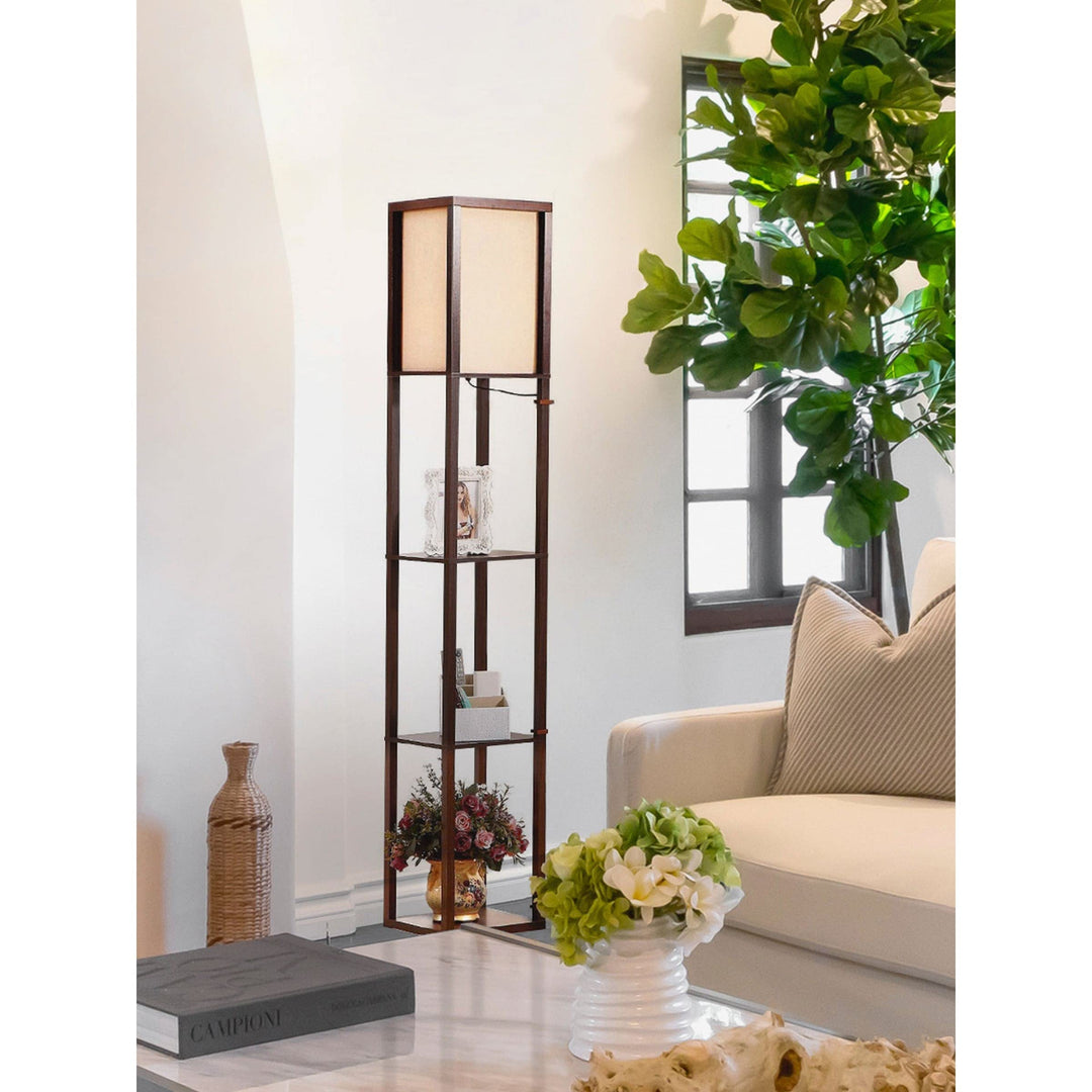 Shelf Led Floor Lamp Brown Traditional Bulbs Included Energy Efficient - Diamond Home USA