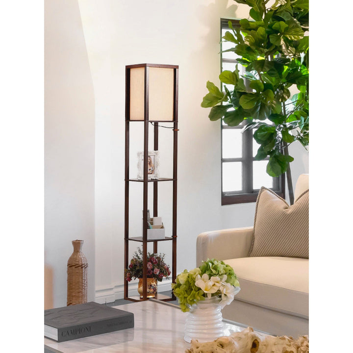 Shelf Led Floor Lamp Brown Traditional Bulbs Included Energy Efficient - Diamond Home USA