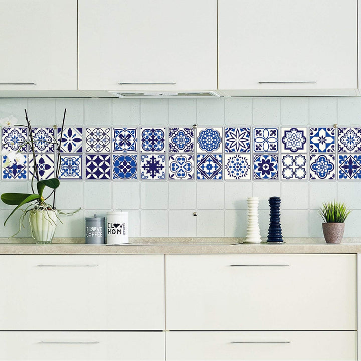 Spanish Moroccan Blue Tile Stickers Peel and Stick Wall Sticker Decal 24pcs 4"