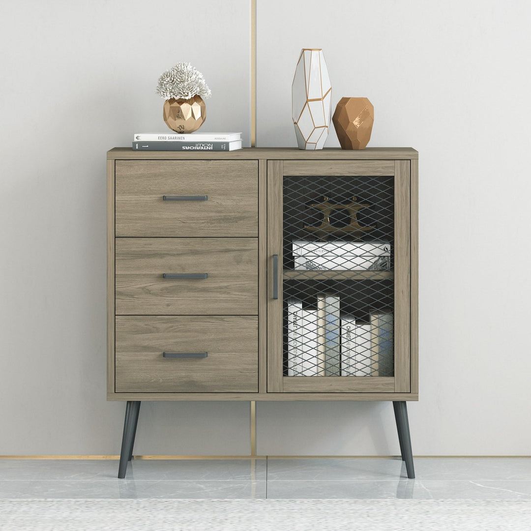 30-in Brown Wooden 3-Drawer Entryway Cabinet Console Table with Metal Mesh - Diamond Home USA