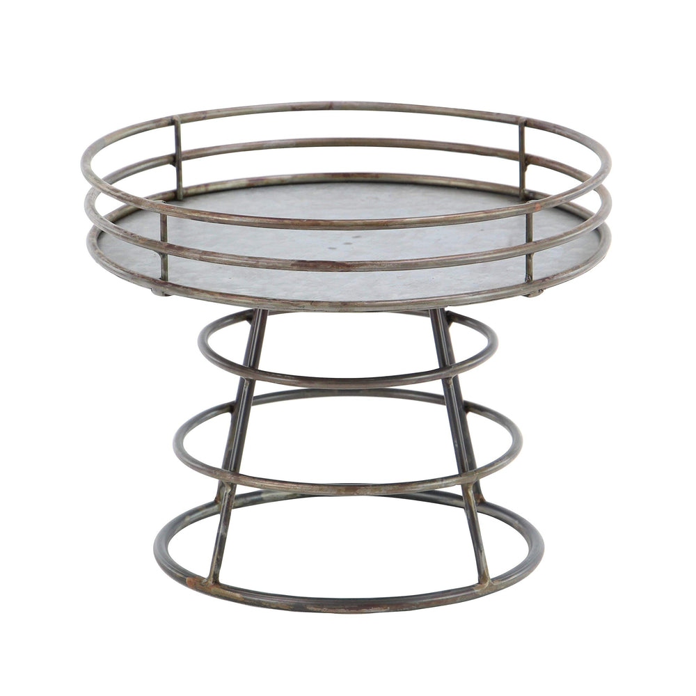 Industrial Iron Round Silver Tray Stand Farmhouse Antique - Diamond Home USA