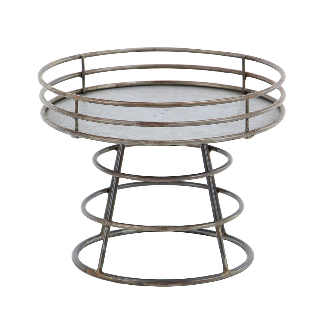 Industrial Iron Round Silver Tray Stand Farmhouse Antique - Diamond Home USA