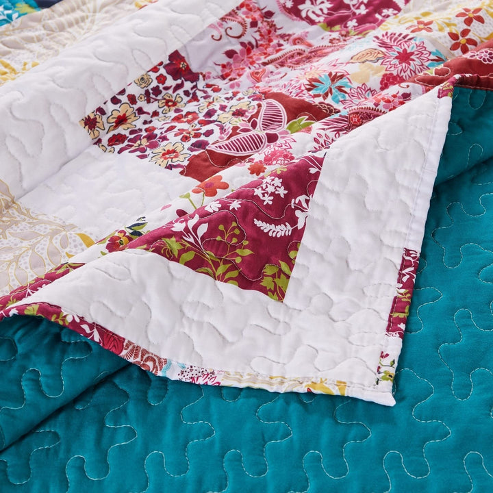 Quilted Throw Blanket Blue Patchwork Cottage Mid-Century Modern Traditional - Diamond Home USA