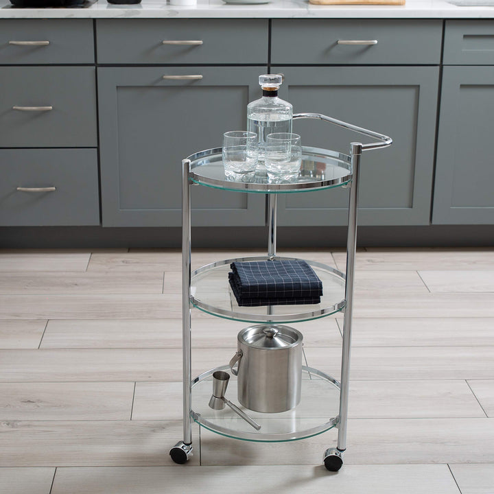 Organize It All Rolling 3 Tier Glass Circular Serving Cart Silver (Model: - Diamond Home USA