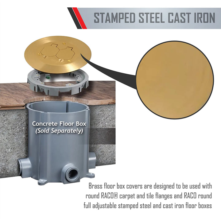 Hubbell-Raco RAC5500KIT Round Floor Box Kit Device Cover Duplex Solid Brass - Diamond Home USA