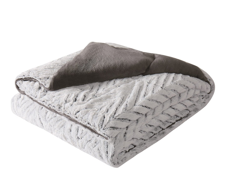 Christian Siriano - Grey Chevron Luxury Faux Fur Filled Throw (60" x 70") - Gift - Diamond Home USA