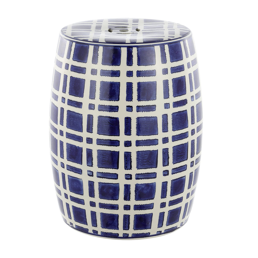 Ceramic Garden Stool Blue White Modern Contemporary Glossy - Diamond Home USA