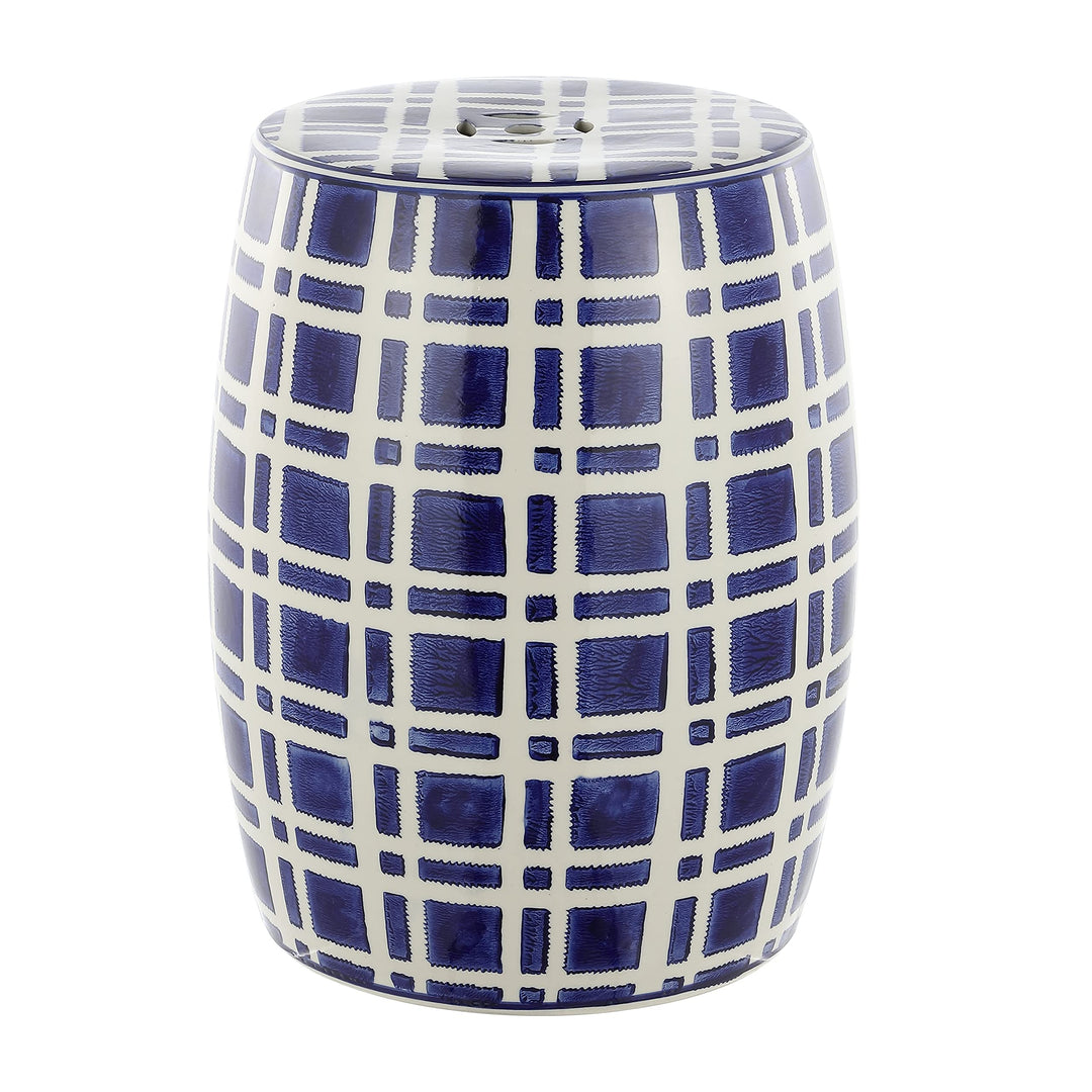Ceramic Garden Stool Blue White Modern Contemporary Glossy - Diamond Home USA