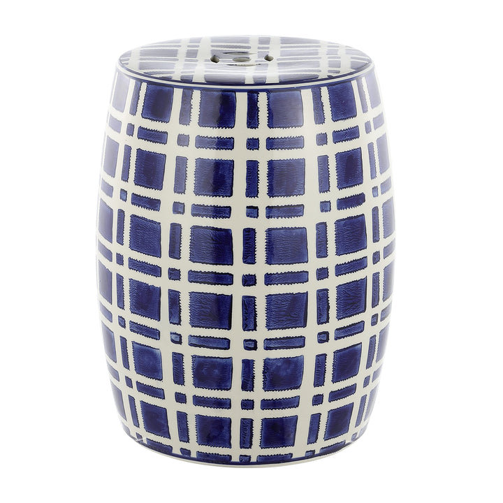 Ceramic Garden Stool Blue White Modern Contemporary Glossy - Diamond Home USA